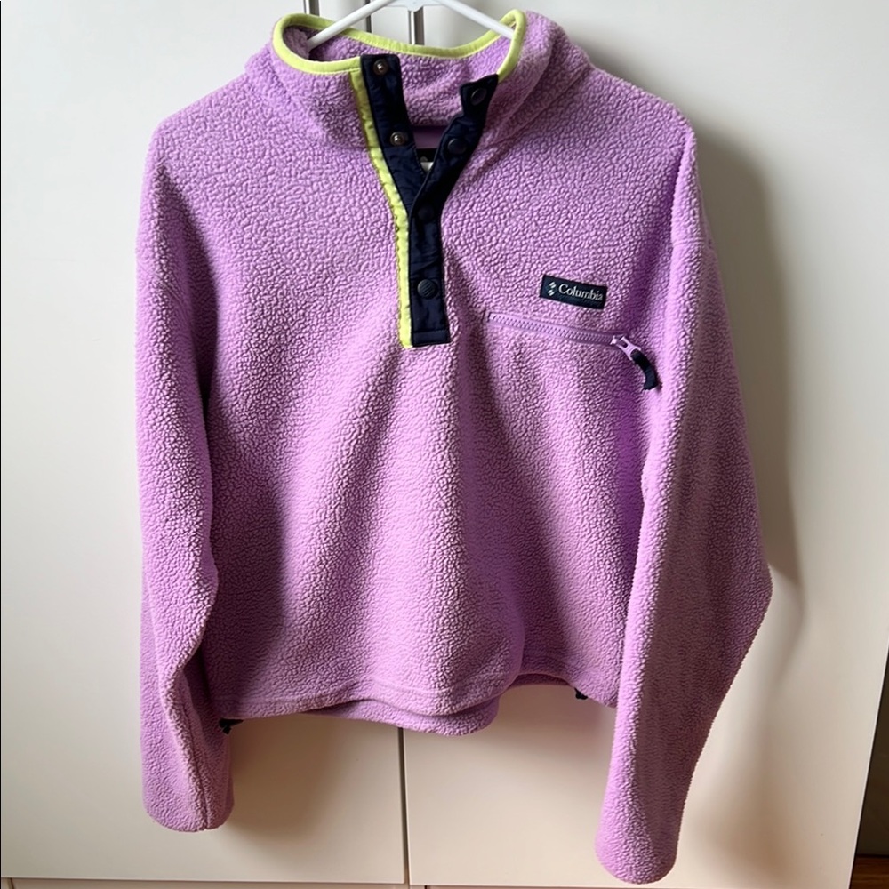 EUC Columbia Helvetia II Cropped 1/2-Snap Fleece Pullover in Bright Lavender